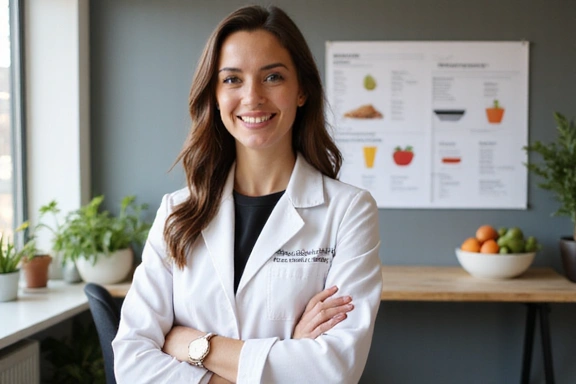 Profesional de Nutrición sonriendo y saludando