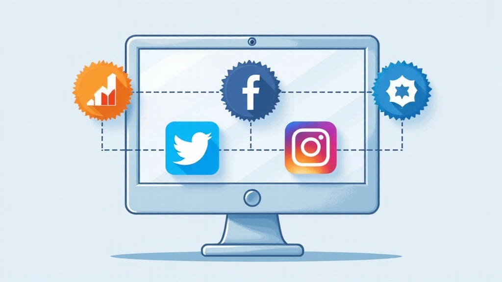 Iconos de diferentes servicios de terceros como Google Analytics y redes sociales, conectados a un navegador web, simbolizando el uso de cookies de terceros.