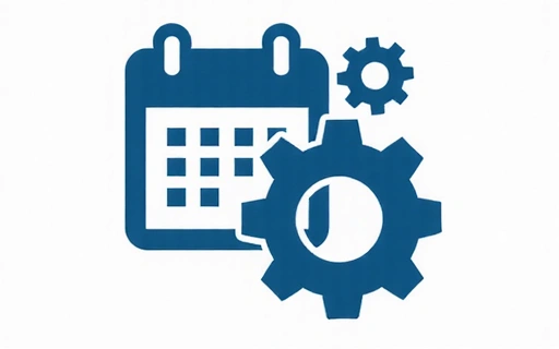 Calendar icon with gears, symbolizing policy updates and revisions.